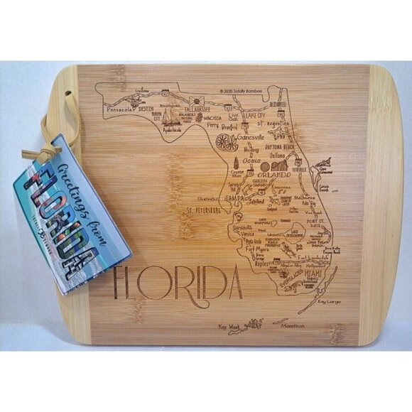 Totally Bamboo Florida Map Laser-Etched Wood Cutting & Serving Board - Picture 1 of 5
